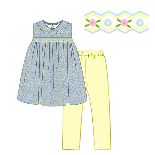 Pre Order 133: Azure Floral- Girls Knit Legging Set