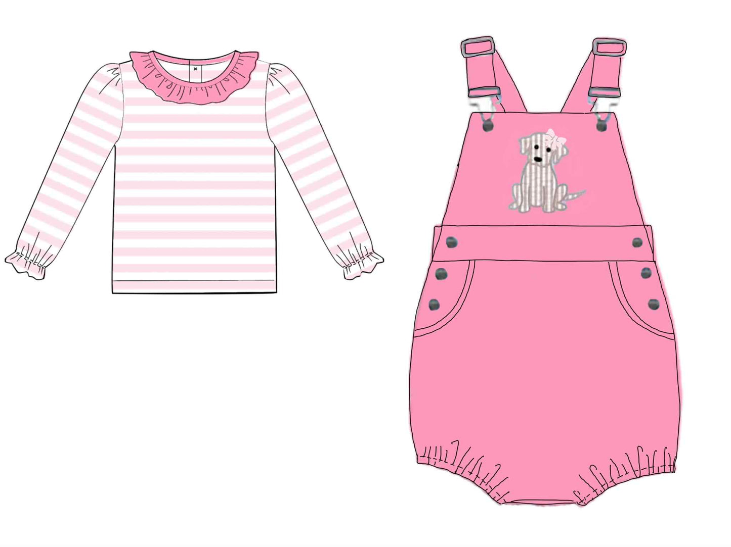 RTS: BBS Puppy- Girls Woven 2pc Bubble