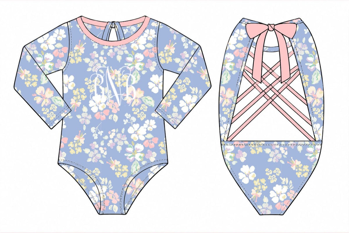 Pre Order 149: Kamden Bay- Girls 1pc Long Sleeve Rashguard Swim