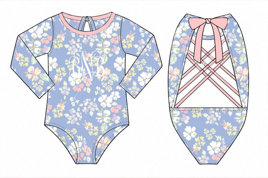 Pre Order 149: Kamden Bay- Girls 1pc Long Sleeve Rashguard Swim