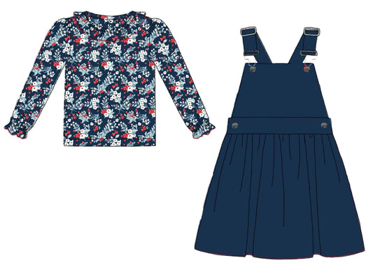 RTS: Choo Choo Flowers- Girls Woven 2pc Dress