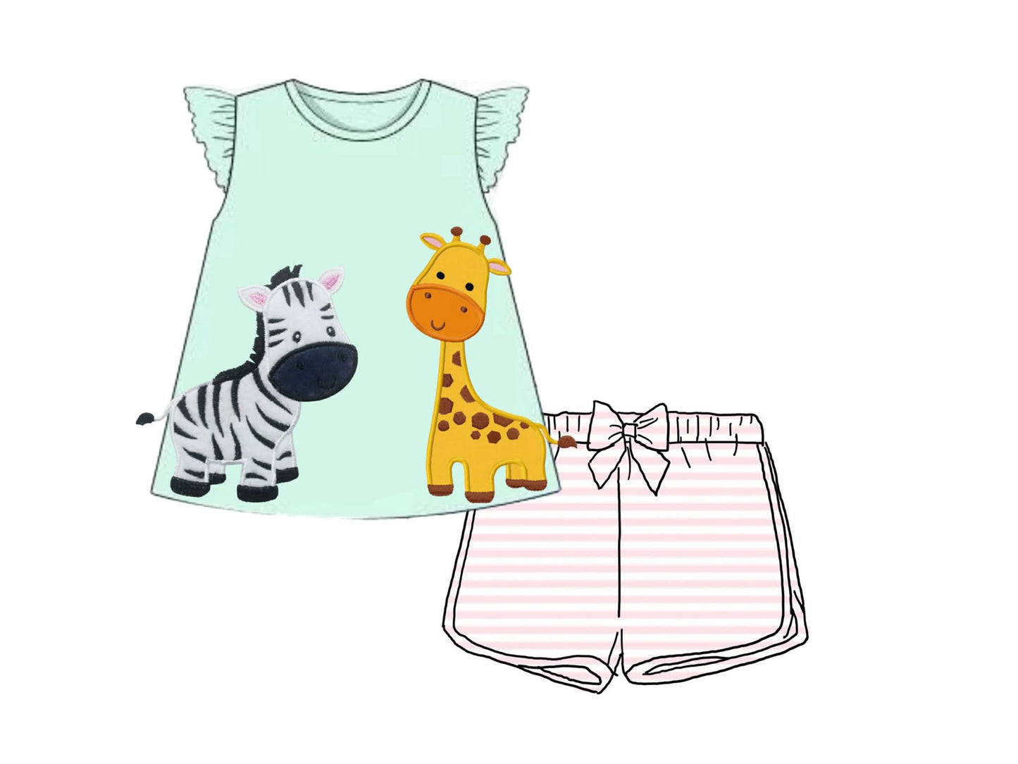 Pre Order 138: Safari Stripe- Girls Knit Short Set