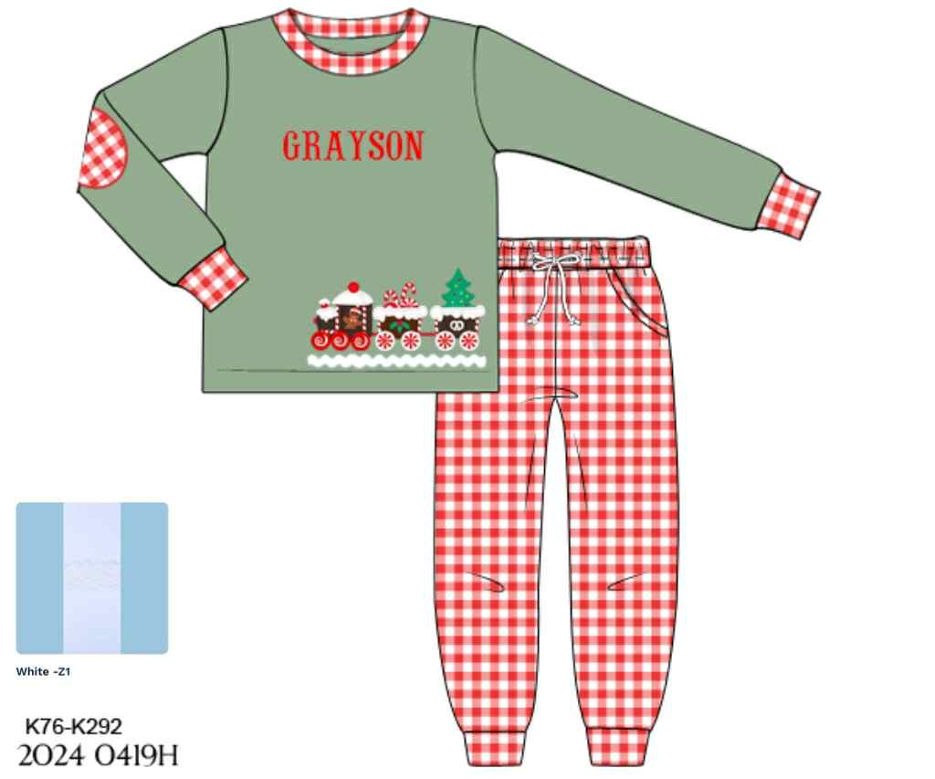 RTS: Gingerbread Train- Boys 2pc Jogger Set (No Monogram)