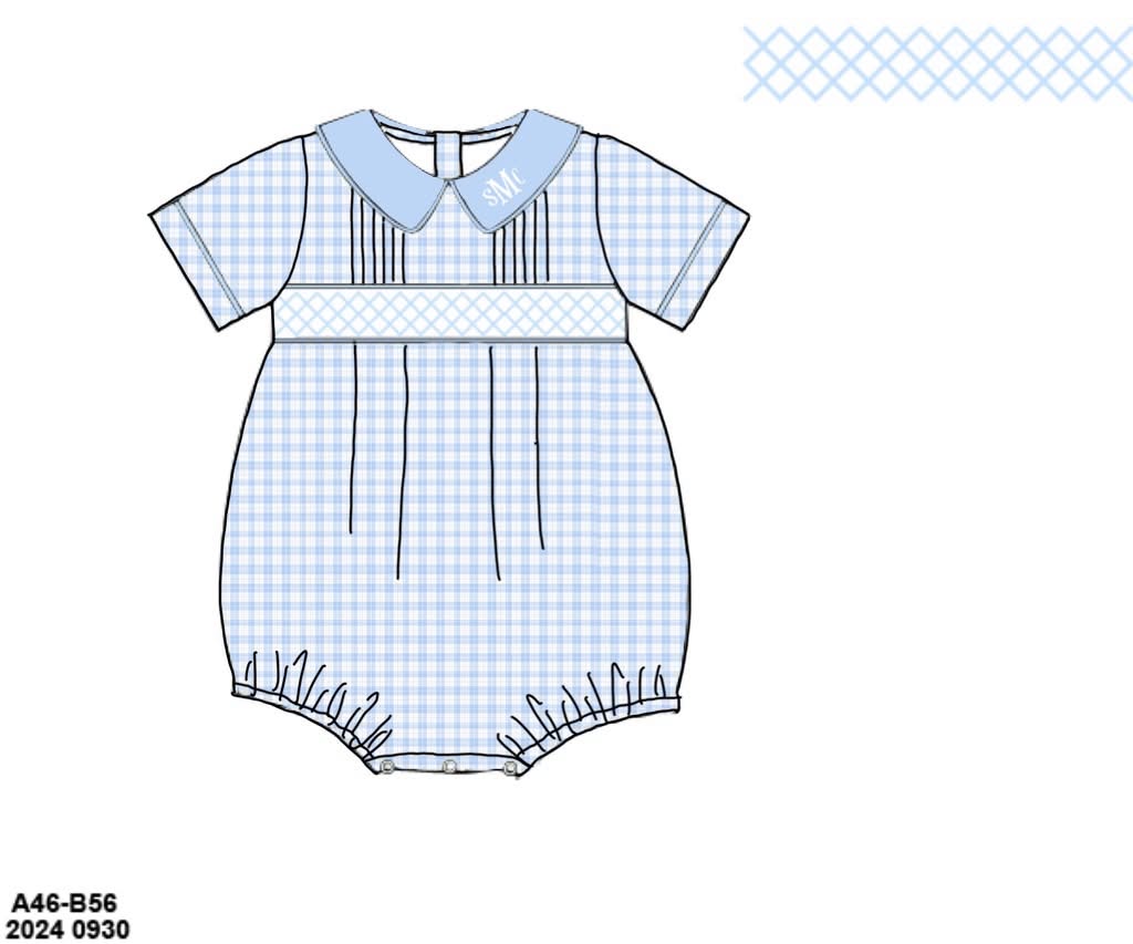 Pre Order 148: Pink Sellers Heirloom- Boys Geometric Smocked Bubble with Collar