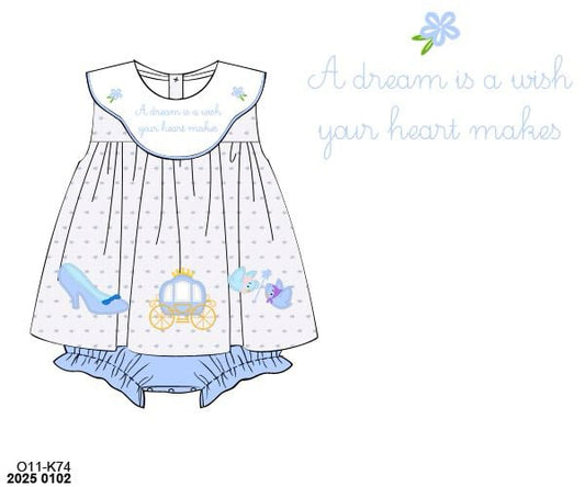 Pre Order 135: Glass Slipper- Girls Embroidered Skirted Bubble