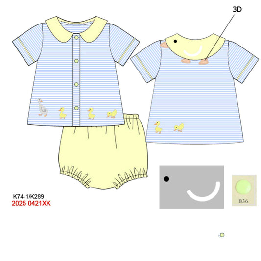 Pre Order 133: Quack, Quack, Collar- Boys 2pc Knit Diaper Set