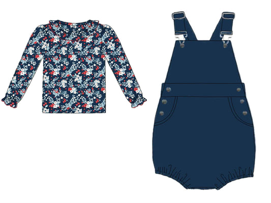 RTS: Choo Choo Flowers- Girls Woven 2pc Bubble