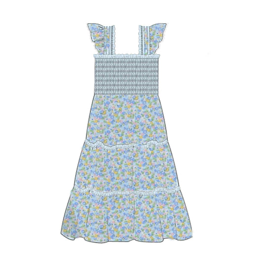 Pre Order 133: Azure Floral- Mom/Mini Woven Midi Dress