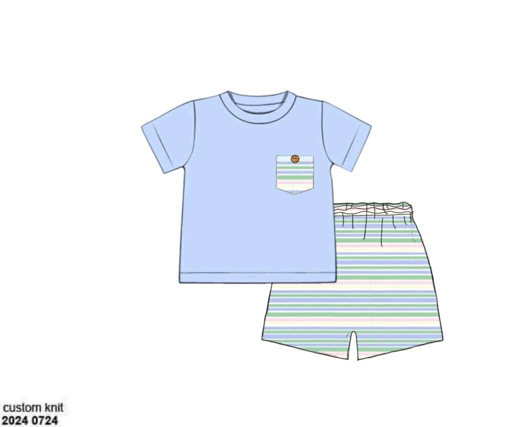 Pre Order 138: Mary-Keene Floral & Stripe- Boys Knit Short Set