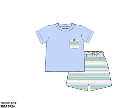 Pre Order 138: Mary-Keene Floral & Stripe- Boys Knit Short Set