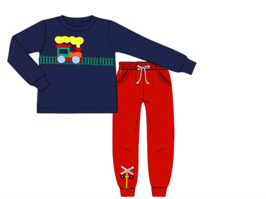 RTS: Choo Choo Flowers- Boys Knit Jogger Set