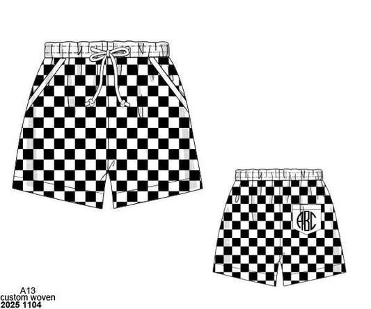 Pre Order 138: Black & White Swim- Dad/Mini Woven Traditional Short
