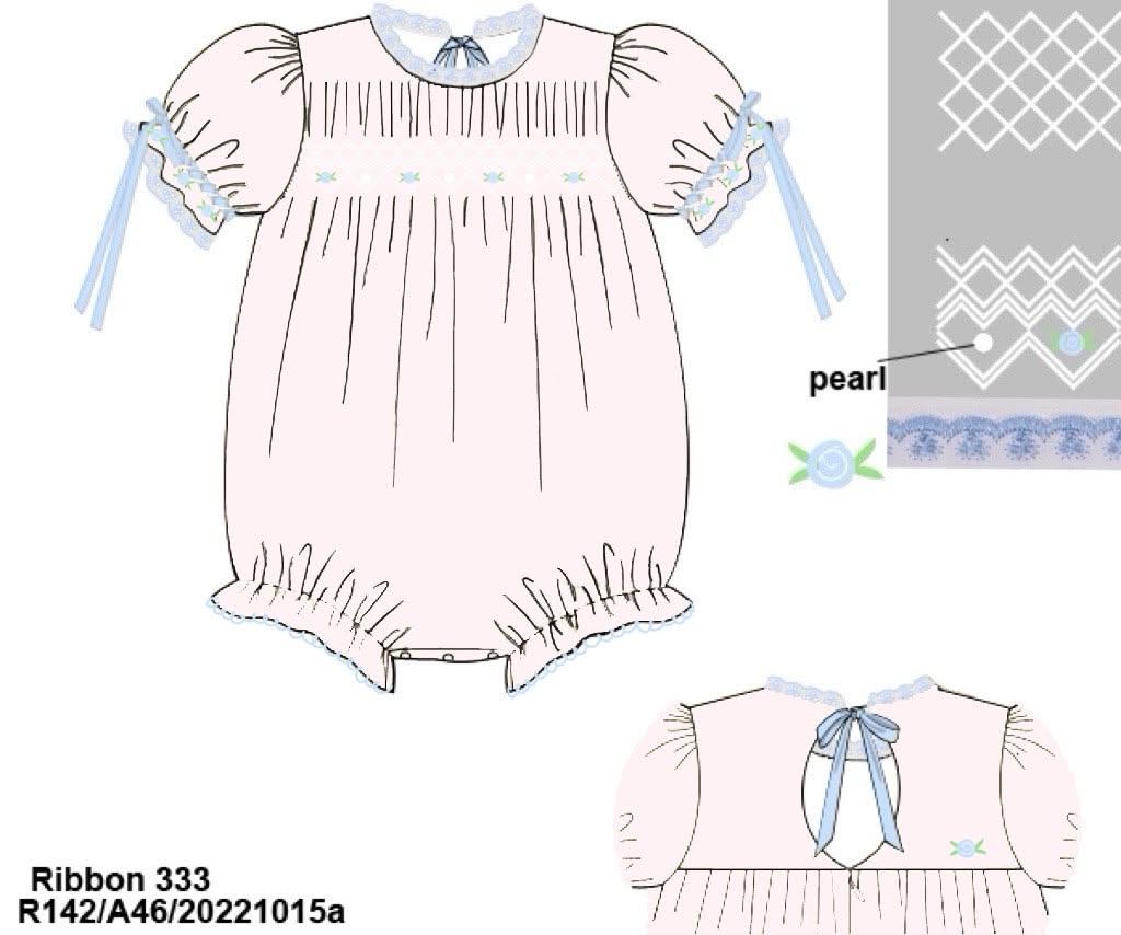 Pre Order 148: Pink Sellers Heirloom- Girls Geometric Smocked Woven Bubble