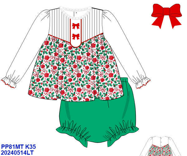 RTS: Holly Floral- Girls 2pc Embroidered Diaper Set