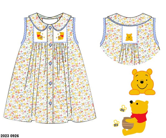 Pre Order 135: Honey Bear- Girls Smocked Dress