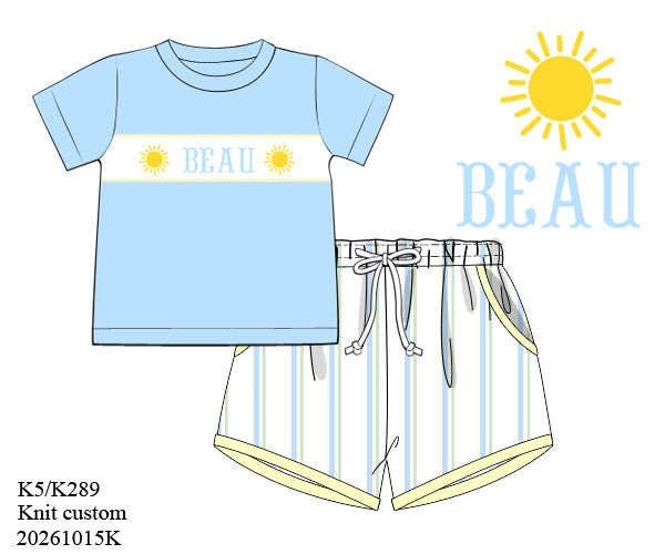 Pre Order 152: Sunshine- Boys Name Smock Knit Shortie Set