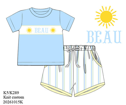 Pre Order 152: Sunshine- Boys Name Smock Knit Shortie Set