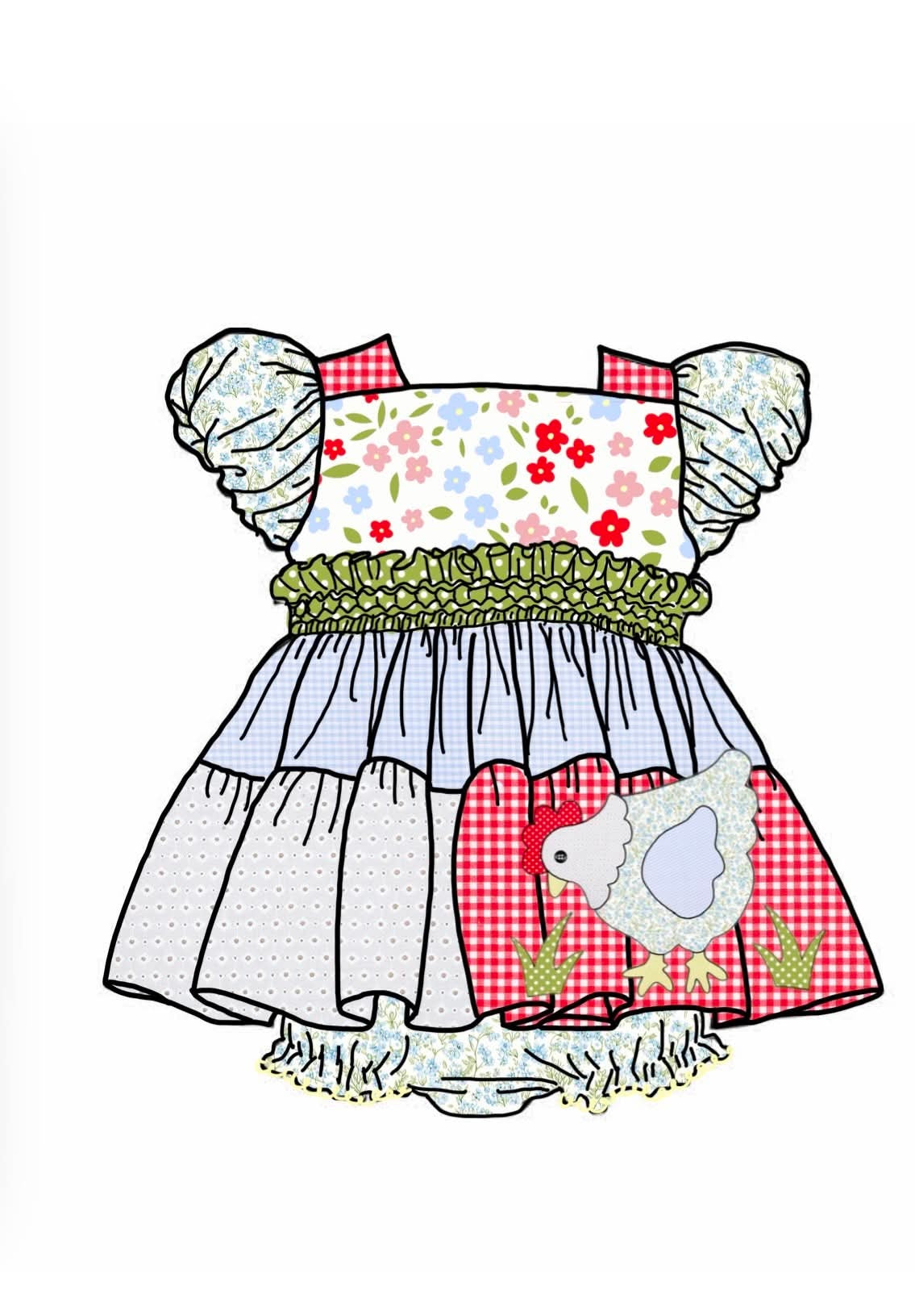 Honey 3: Homestead- Chickens: Girls Floral Chicken Woven Bubble