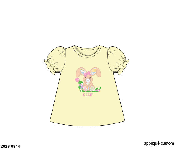 Pre Order 148: Bunny Patchwork- Girls Appliqué Knit Shirt