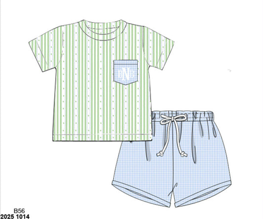Pre Order 135: Charlie Floral & Stripes- Boys 2pc Woven Shortie Set