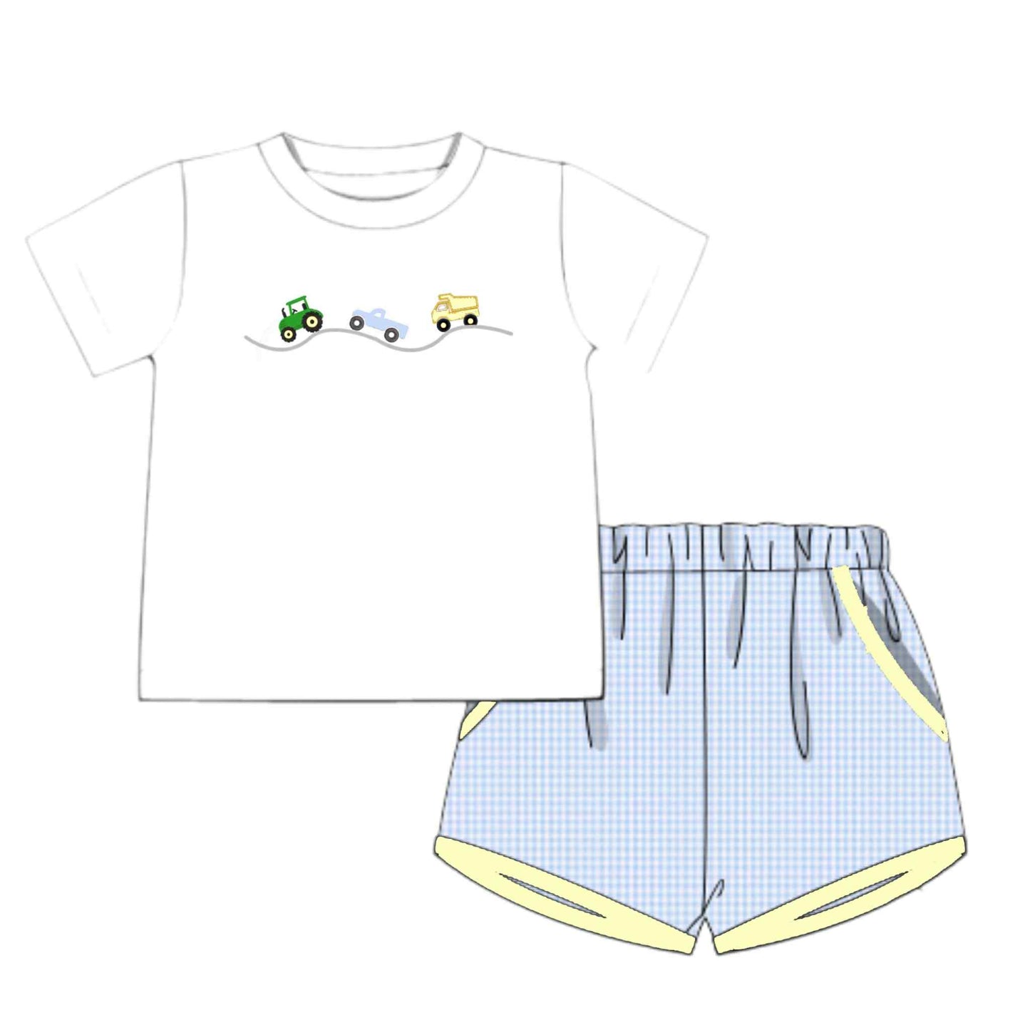 Pre Order 133: Azure Floral- Boys Tractor Shortie Set