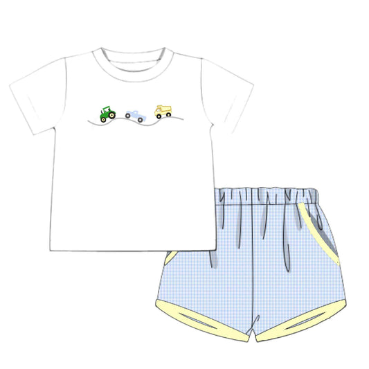 Pre Order 133: Azure Floral- Boys Tractor Shortie Set