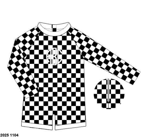 Pre Order 138: Black & White Swim - Boys 1pc Rash Guard Swim