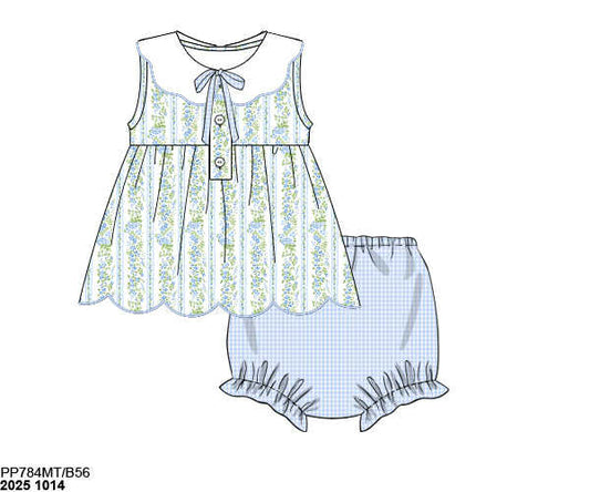 Pre Order 135: Charlie Floral & Stripes- Girls Bloomer Set
