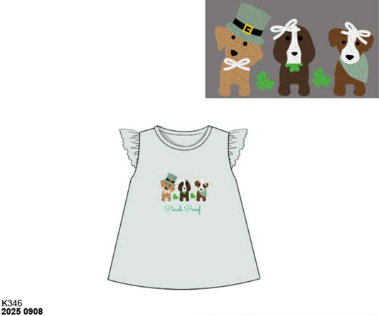 Pre Order 133: St. Patrick's Shirt Only- Girls French Knot Lucky Puppy