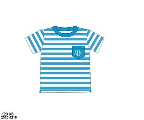 Pre Order 146: Basic Tees- Boys Aqua Stripe Pocket Shirt
