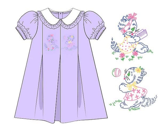 Customer Choice Pre Order 1: Girls Embroidered Kitten Dress