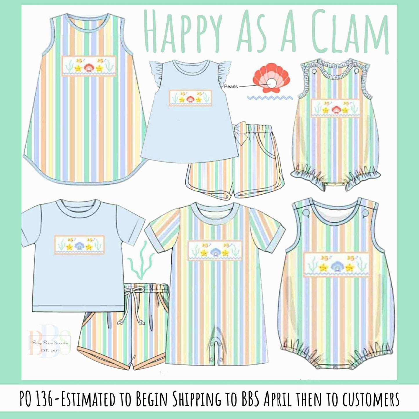 Pre Order 136: Happy As A Clam- Boys Smocked Romper