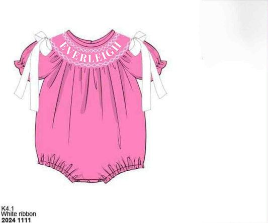 RTS: Simple Name Smocks- Girls Pink Knit Bishop Bubble "EVERLEIGH"
