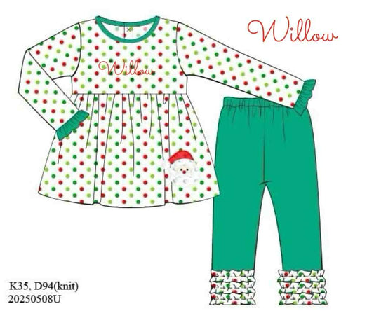 RTS: Santa Dots- Girls Applique Legging Set "Willow"