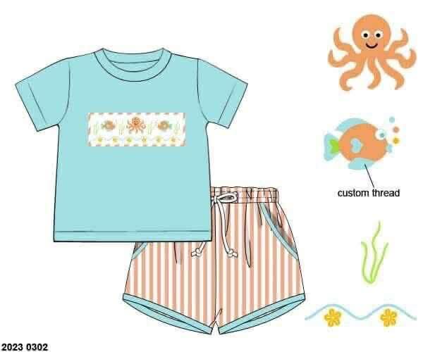 Pre Order 136: Sellers Octopus- Boys Smocked Shortie Set