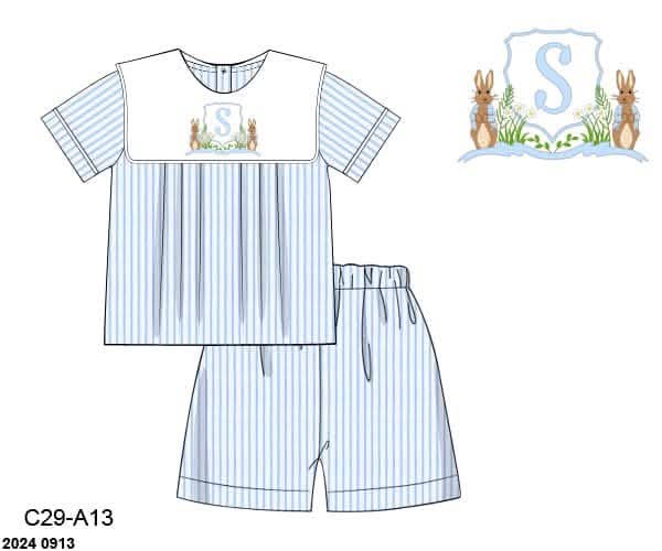 Pre Order 148: Bunny Crest- Boys Woven Short Set