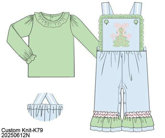 RTS: Pastel Pines- Girls 2pc Knit Romper