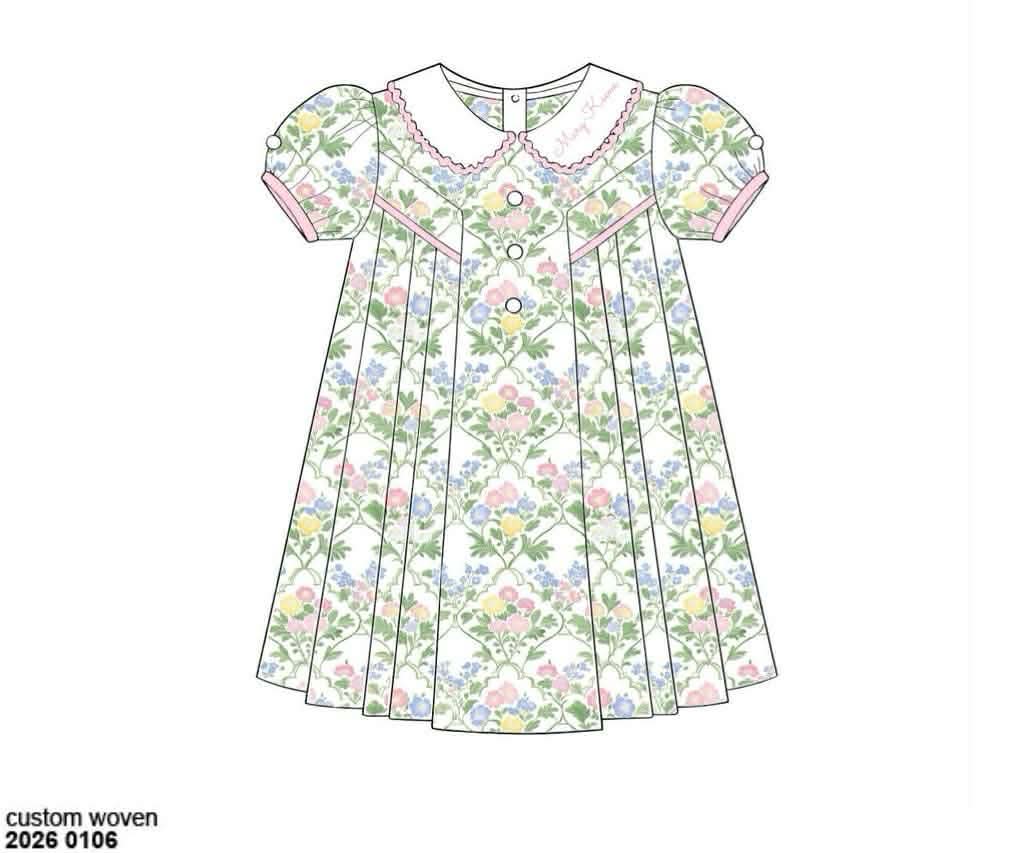 Pre Order 138: Mary-Keene Floral & Stripe- Girls Knit Dress