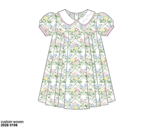 Pre Order 138: Mary-Keene Floral & Stripe- Girls Knit Dress