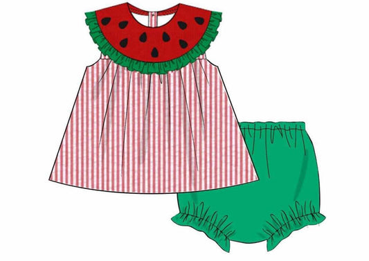 Pre Order 136: Slice Of Summer- Girls Seersucker Bloomer Set