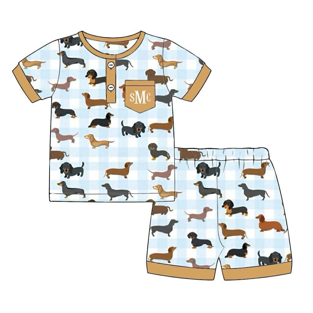 Pre Order 138: Darling Dachshunds- Boys Knit 2pc Lounge