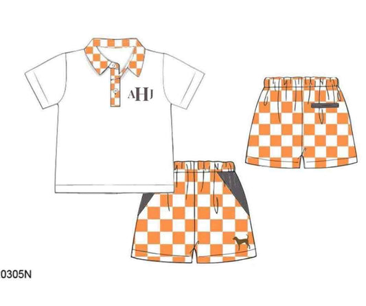 RTS: Bright Orange- Boys Knit Polo Short Set "AHJ"