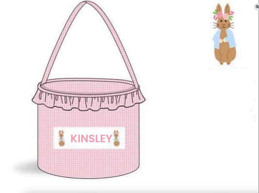 RTS: Smocked Pink Gingham Easter Basket "Kinsley"