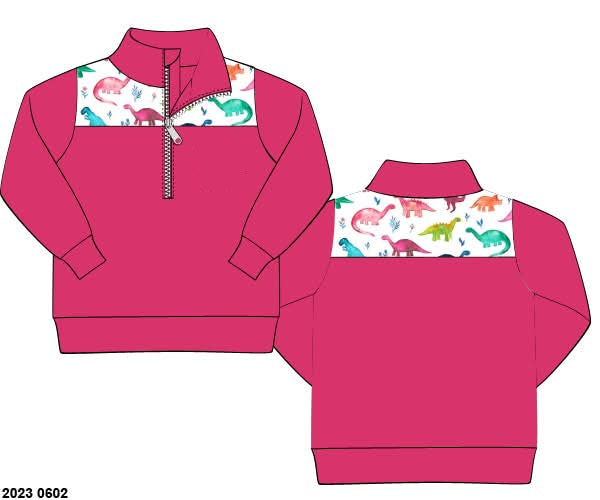 RTS: Watercolor Dinos- Girls Knit Pullover