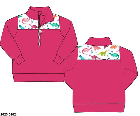 RTS: Watercolor Dinos- Girls Knit Pullover