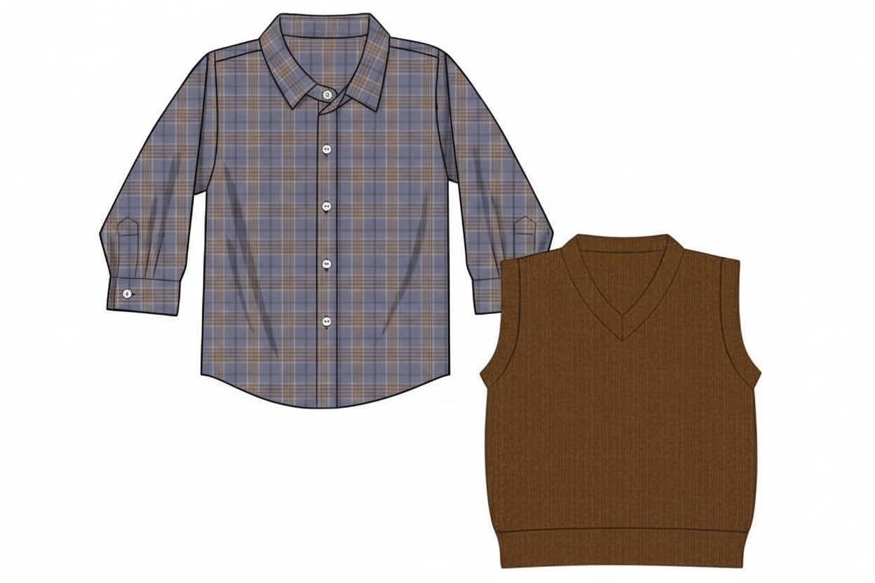 RTS: Pasha Plaids- 2pc Cardigan Vest