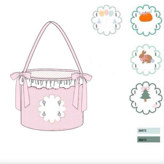 RTS: Valentine Baskets- Pink Microgingham Tab Basket "Addison"