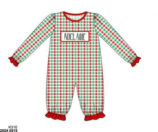 RTS: Festive Name Smocks- Girls Knit Romper "Adelaide"