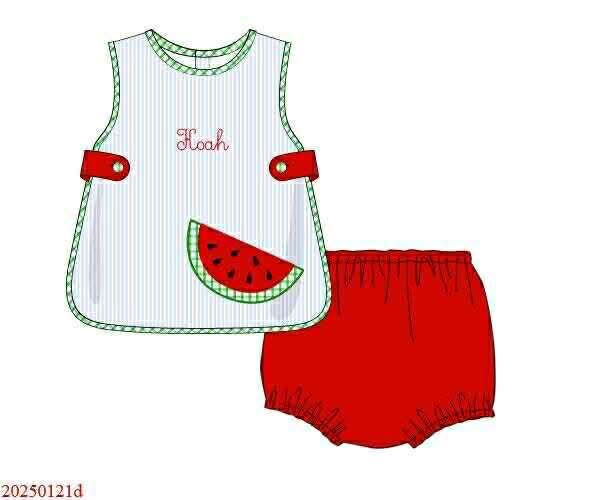 Pre Order 136: Slice of Summer- Boys Woven Apron Diaper Set