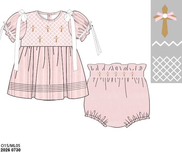 Pre Order 148: Linen Cross- Girls Bloomer Set